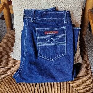 Vintage Jordache, high waisted, straight leg, dark blue jeans, size 32 L
